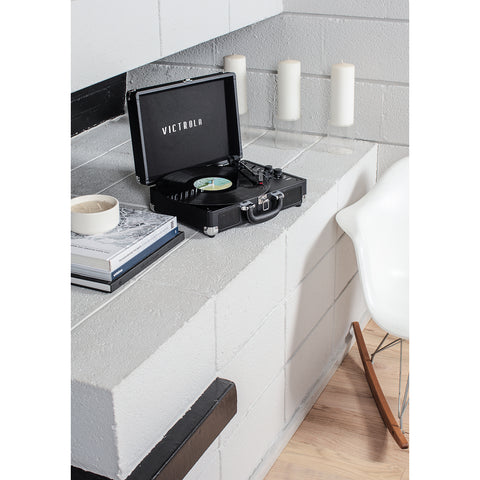 The Journey+ Portable Suitcase Record Player with 3-speed Turntable, Black