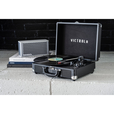 The Journey+ Portable Suitcase Record Player with 3-speed Turntable, Black