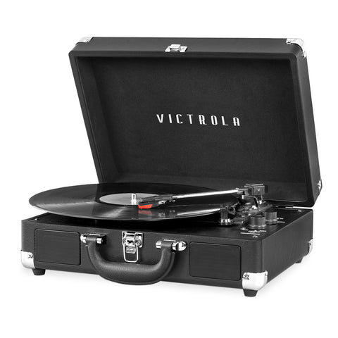 The Journey Portable Suitcase Record Player with 3-speed Turntable, Black
