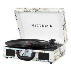 The Journey Portable Suitcase Record Player with 3-speed Turntable, Map Print