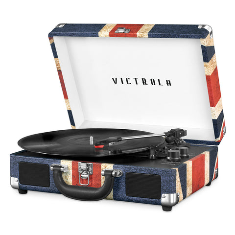 The Journey Portable Suitcase Record Player with 3-speed Turntable, UK Flag