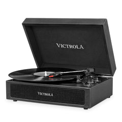 The Parker Suitcase Record Player with 3-speed Turntable, Black