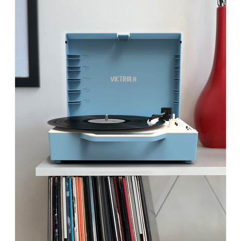 The Re-Spin Sustainable Bluetooth Suitcase Record Player, Blue