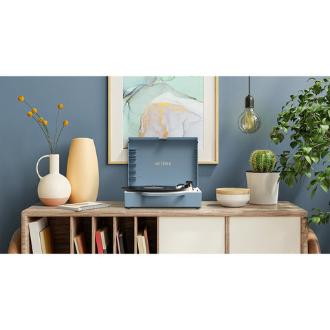 The Re-Spin Sustainable Bluetooth Suitcase Record Player, Blue