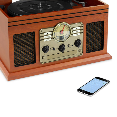 Граммофонная 6-w-1 nostalgiczny wpis Bluetooth-odtwarzacz z 3-szybki odtwarzacz CD i kasety